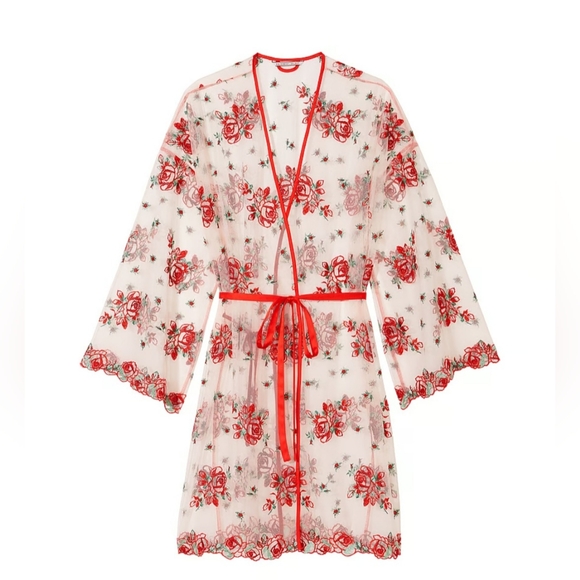 Victoria's Secret Other - Victoria Secret Floral Lace Kimono Robe - Red Size M/L